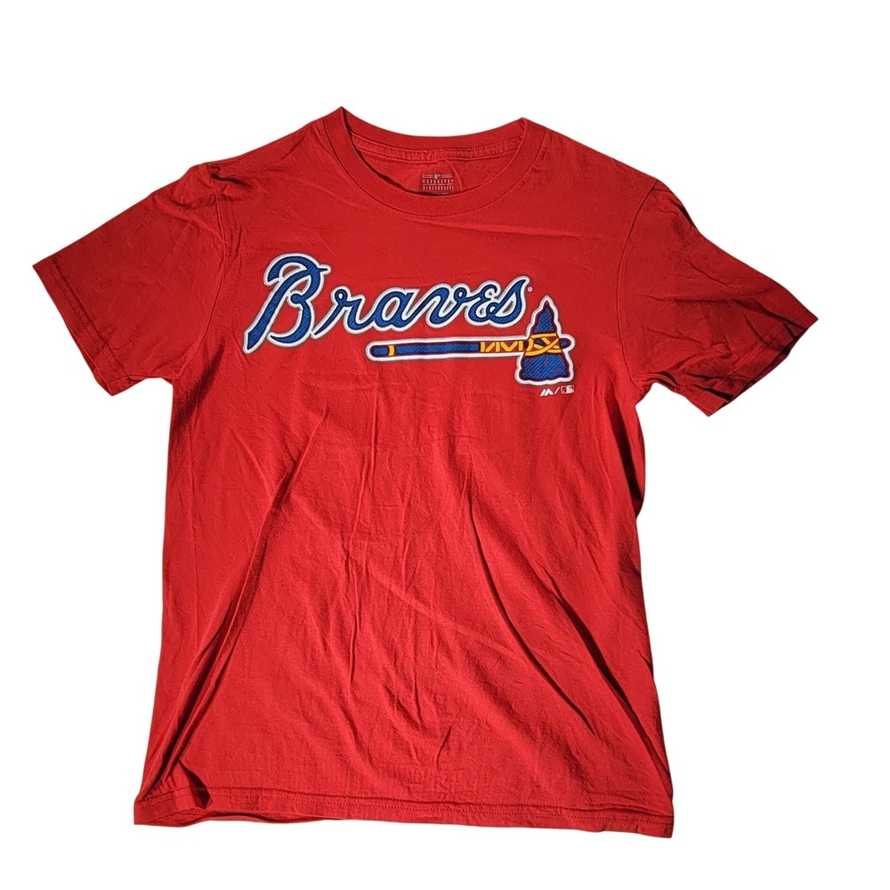 Majestic Atlanta Braves Ronald Acuna Jr 13 Red T-Shirt Youth Medium M 10-12